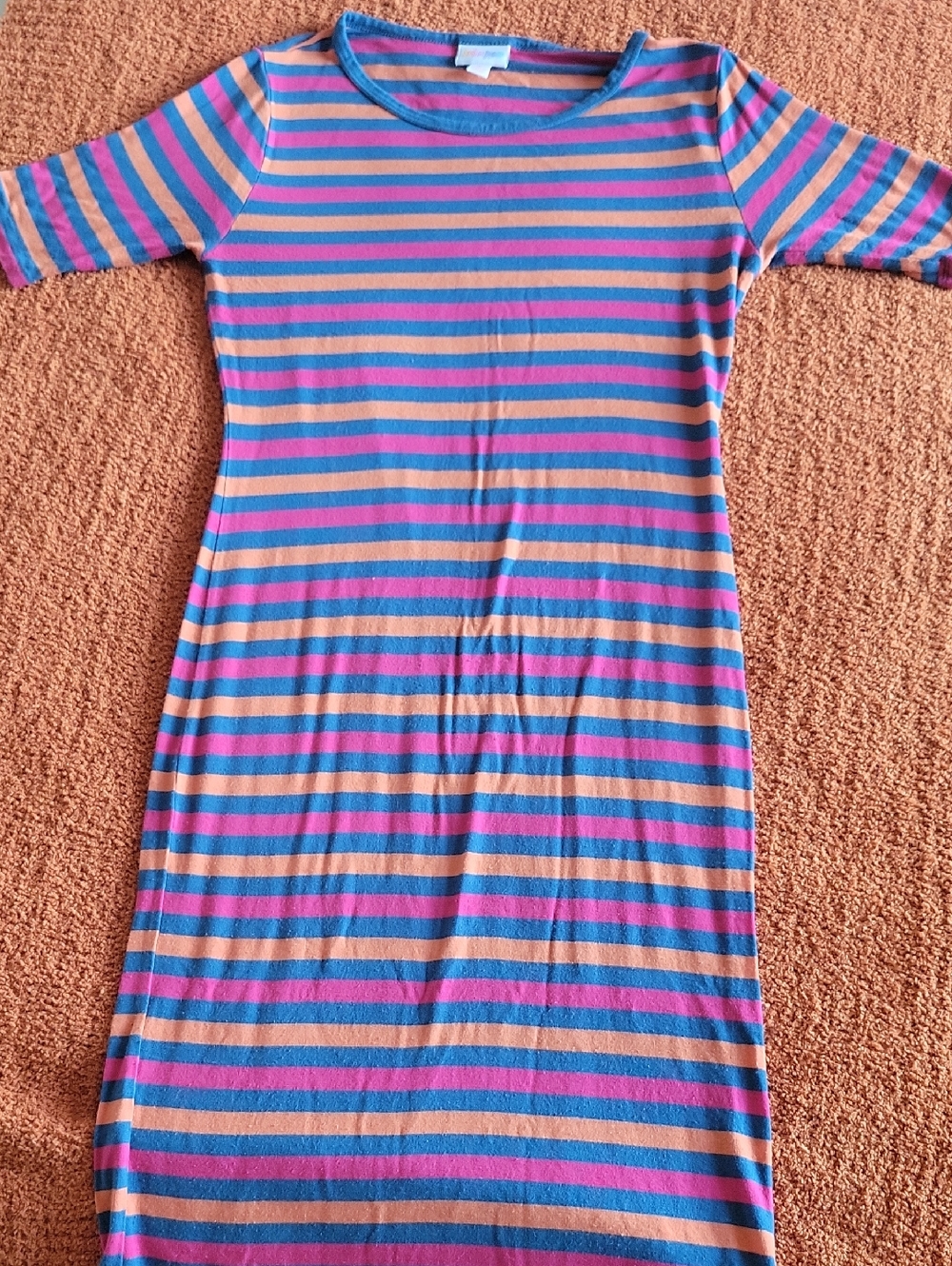 LuLaRoe Striped Midi Dress in Navy, Pink & Orange